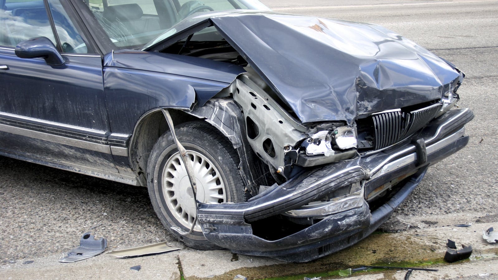 Car With Severe Front End Damage Stock Photo