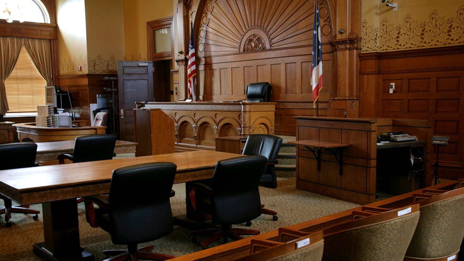 Large Empty Courtroom Stock Photo