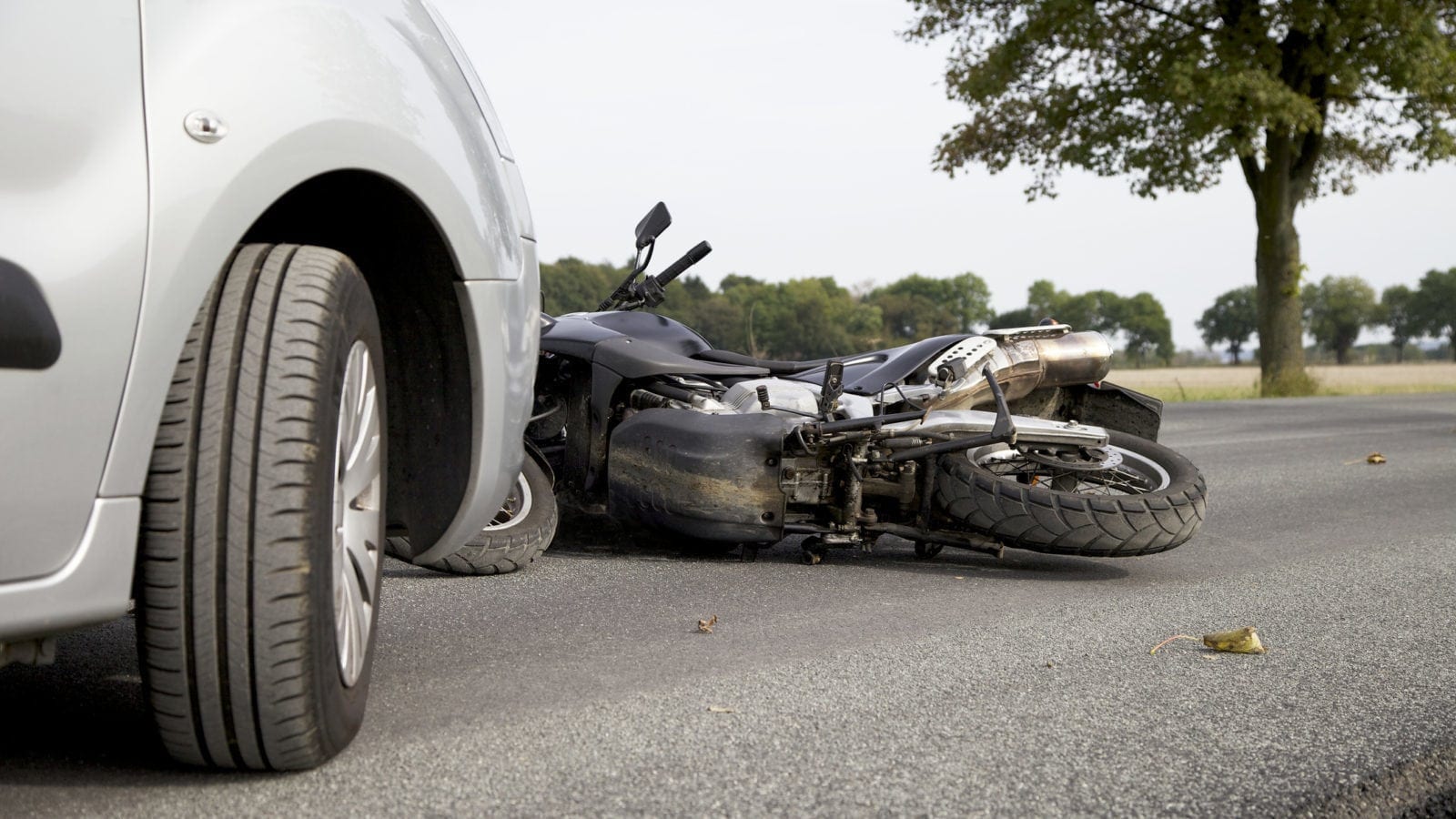 Motorcycle Accident With A Larger Vehicle Stock Photo